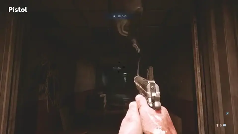 Weapons demo open: pistol and melee in a cult interior